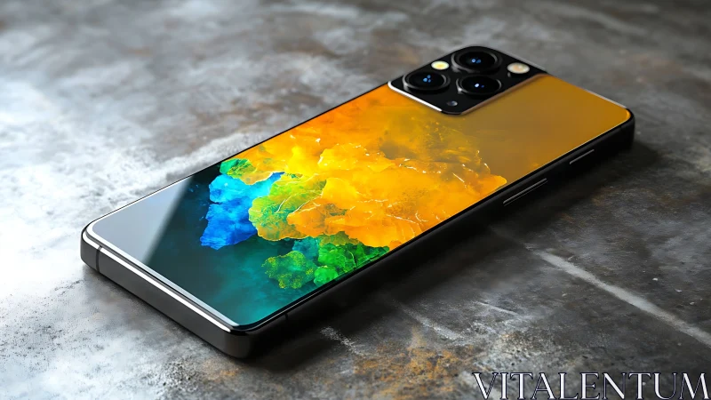 Smartphone displaying abstract crystalline formations with multi-color rendering