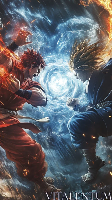 Elemental warriors collide in a swirling storm of power.