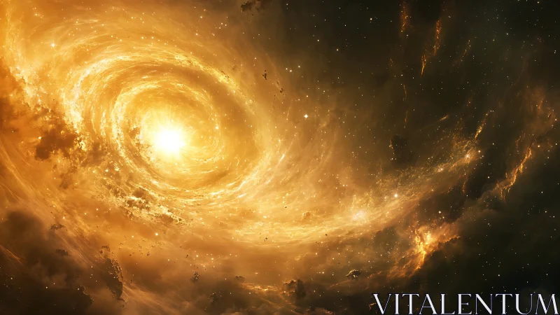 Solar whirlpool carves a molten halo through silent cosmos