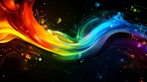 Vibrant neon color wave flows across a dark cosmic space