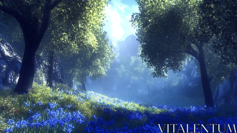 Cerulean Cathedral: Where Sapphire Blooms Whisper to Ancient Giants.