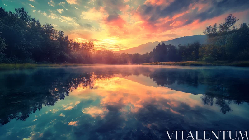 River mirror sunrise brewing pastel storms of quiet light.