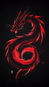 Crimson dragon coils in fiery motion against black void