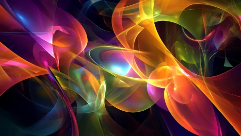 Layered luminous abstract curves in vivid neon spectrum.