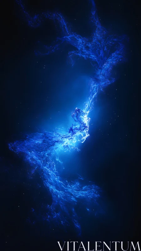 Shimmering blue nebula twisting through deep cosmic void.