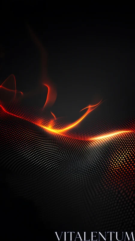 Glowing red light trails dance across a dark digital wave