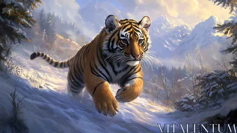 Mountain snow surrenders beneath a young tiger’s charge