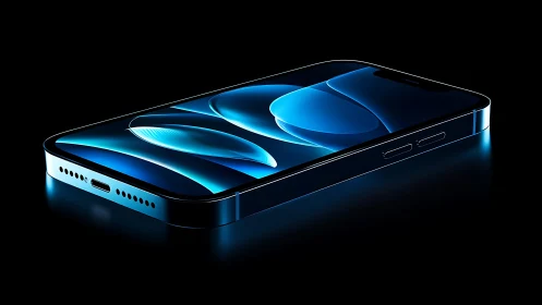 Glass-blue smartphone lounges like a neon skyline at night