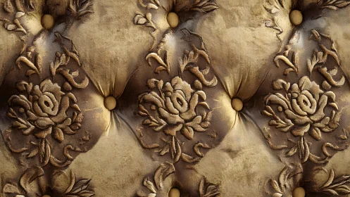 Luxurious floral embossed tufted leather upholstery in vintage style.