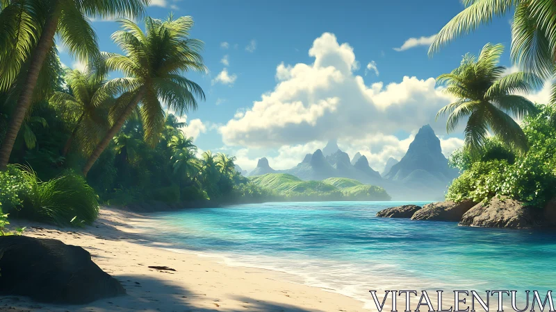 Tropical Lagoon with Limestone Karsts and Palms. High Dynamic Range.