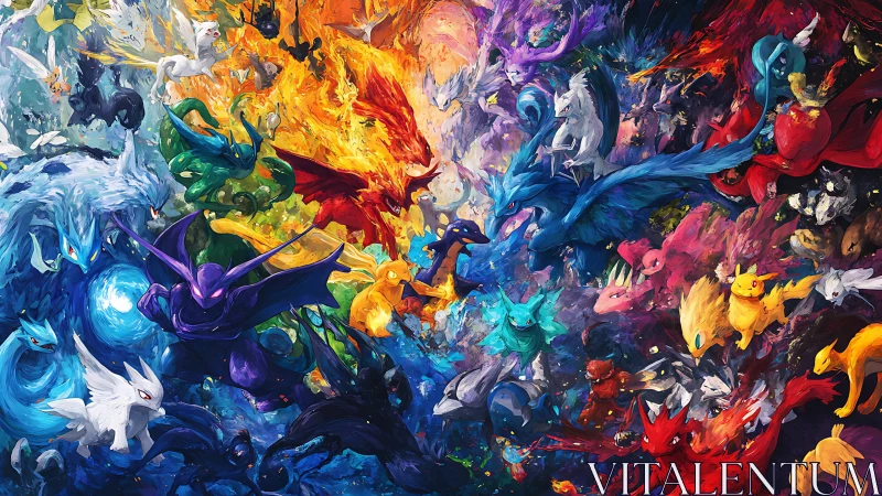 Elemental creature storm swirling in neon rainbow chaos.