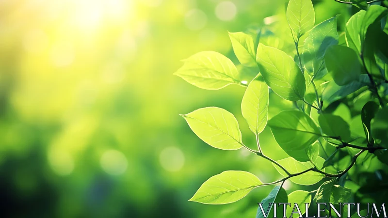 Sunlit Green Leaves in Soft Focus Nature Photography.