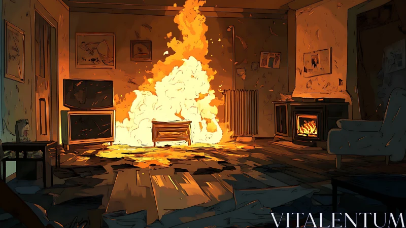 Catastrophic Inferno Consuming Abandoned Interior.