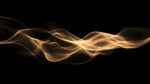 Digital painting of luminous golden waveforms on black field.