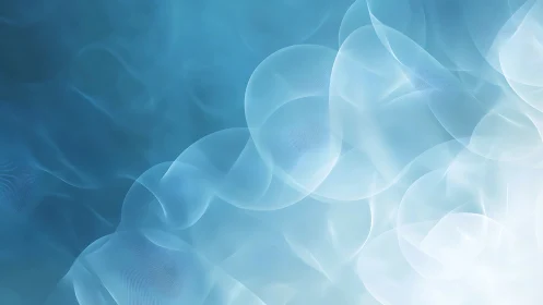 Translucent blue waveforms form layered ethereal light field