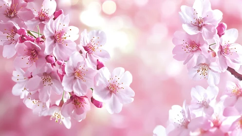 Pink and white cherry blossom clusters displayed against soft bokeh background