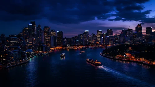 Harbor city twilight where river lights whisper softly.