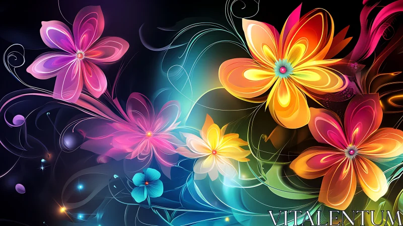 Luminescent Neon Botanical Composition with Dynamic Gradient Petals