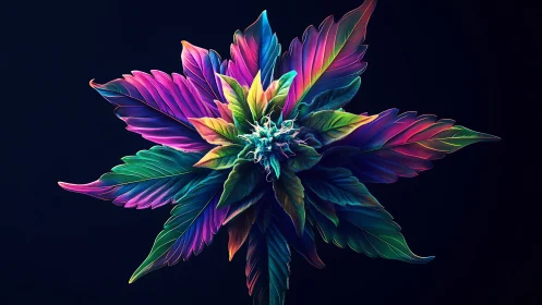 Radiant multicolor digital flower rendered on dark background