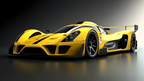 Yellow hypercar glows under studio lights in dramatic profile