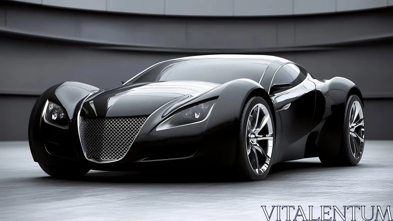 Midnight black concept supercar under studio lighting.