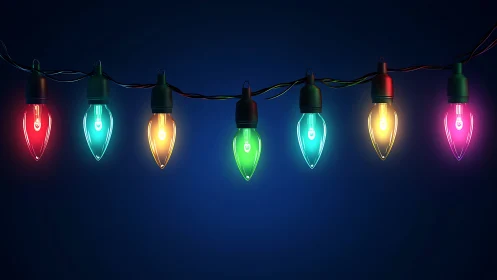 Digitally rendered multicolor holiday bulbs against deep blue