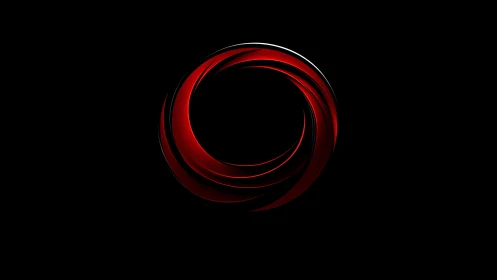 Glossy red vortex ring on deep black negative space field