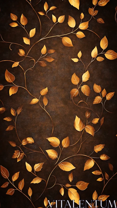 Gold leaf arabesque vines on textured umber decorative panel
