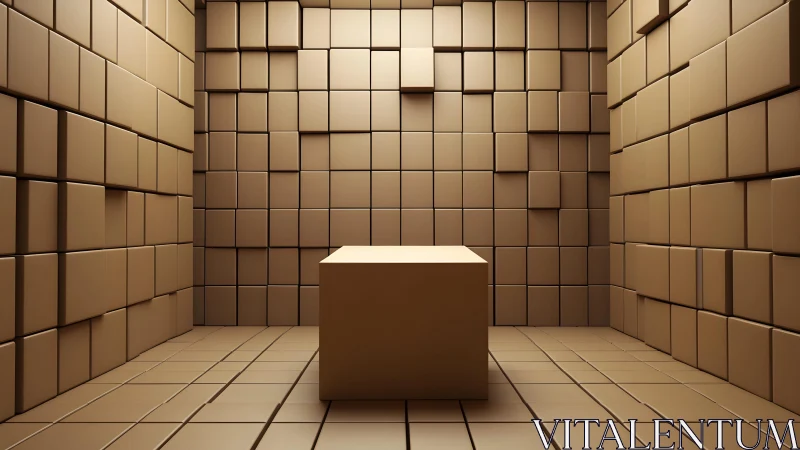 Geometric cube room glows with warm minimalist light