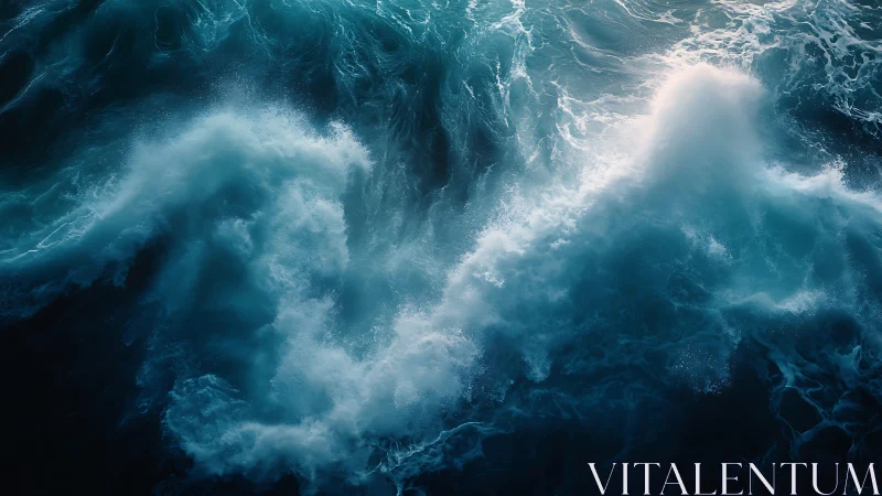 Powerful turquoise ocean waves crashing in deep water.