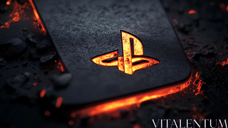 Molten game emblem burns through midnight-forged metal