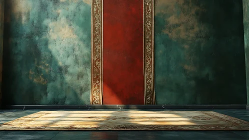 Interior wall with vertical panel and carpeted floor segment