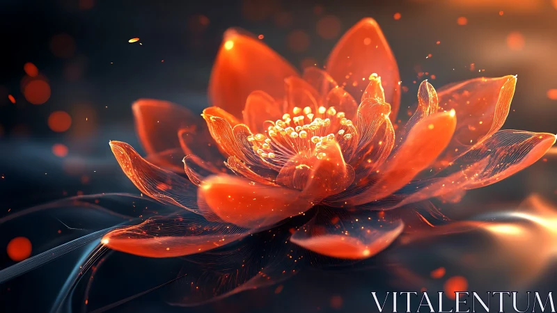 Luminous ember lotus drifts like living fire across shadowed water