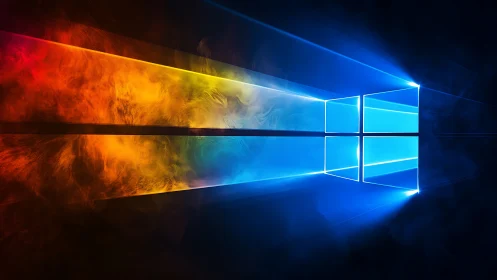 Spectral light beams crossing Windows grid with volumetric glow