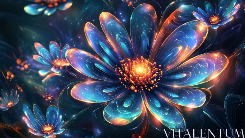 Spectral bioluminescent petals in luminous fractal bloom.