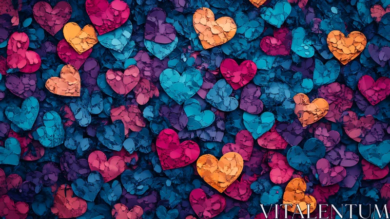 Fragmented Hearts: Layered 3D Dimensional Composition.