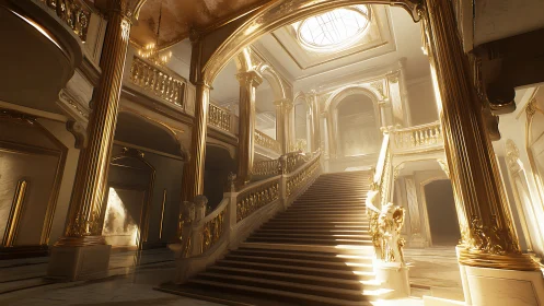 Gilded Staircase Symphony: Where Baroque Grandeur Ascends.