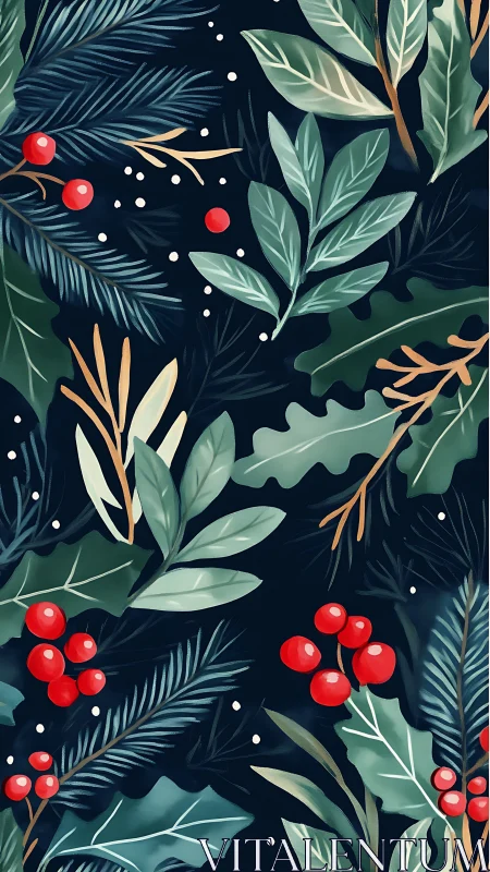 Festive winter foliage pattern evokes cozy seasonal charm