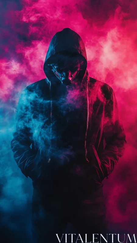 Neon phantom hacker adrift in electric magenta fog.