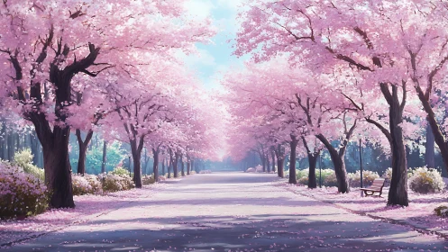 Cherry blossom avenue rendered with soft atmospheric perspective