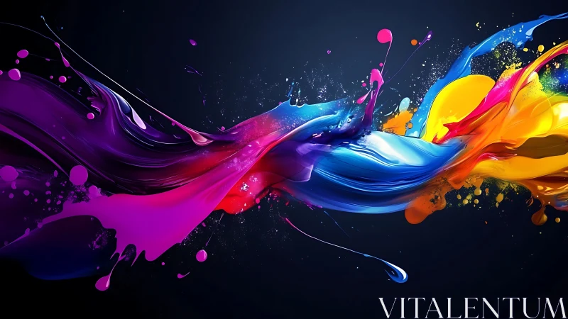 Fluid multicolor paint streams on dark gradient background.
