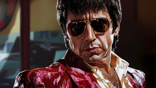 Velvet glare of a street king in molten neon sunlight.