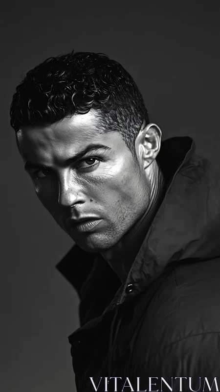 High-contrast monochrome male portrait with dramatic side lighting