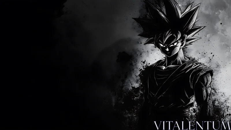 High-contrast anime warrior in monochrome ink shadows.