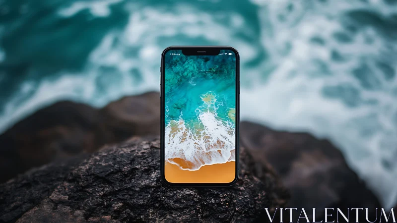 Smartphone Display Aerial Seascape Composition.