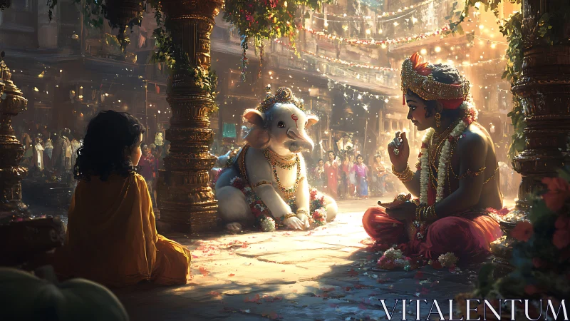 Gentle festival moment unites child, deity and sacred calf