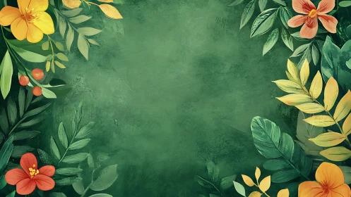 Digital floral border with tropical botanical framing design.