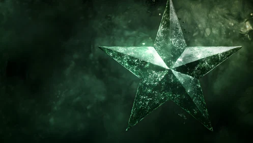 Shimmering Green Glass Star with Textured Surface on Dark Background.