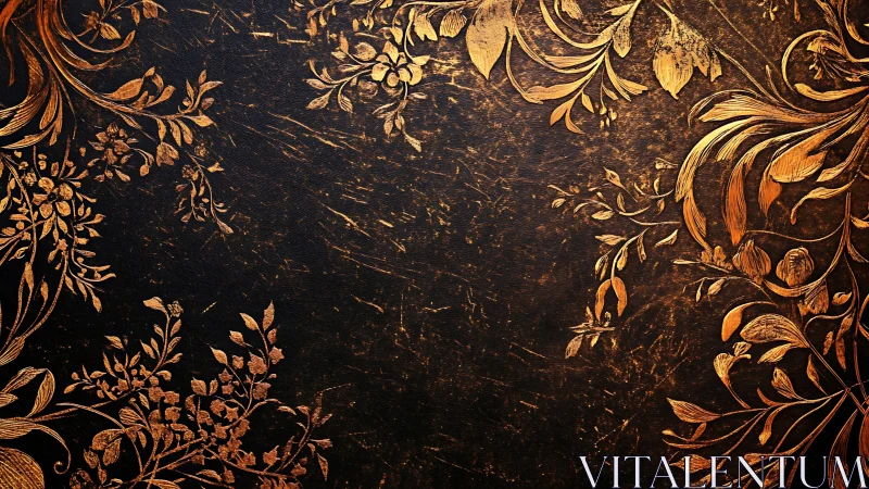 Ornamental gold floral border on dark textured background.