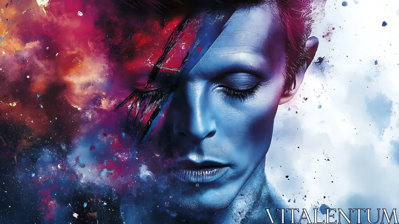 Chromatic nebula portrait with electric facial banding detail.